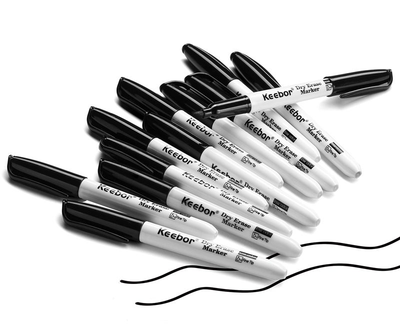 Keebor Fine Tip Dry Erase Markers, Black | Low-Odor | Non-Toxic, 16 Count White Board Dry Erase Markers, Office Supplies - Image 5